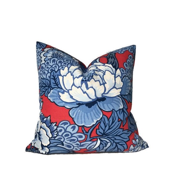 Thibaut Honshu Red and Blue Floral Throw Pillow