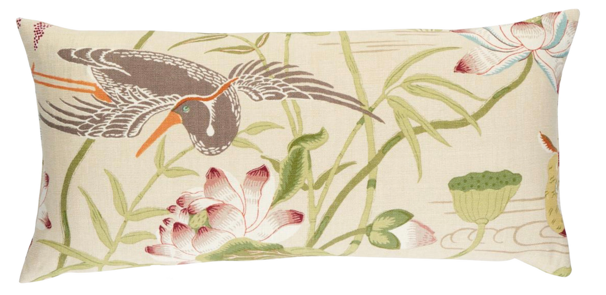 Lotus Garden Pillow Cover in Parchment, Schumacher Textiles 12x36