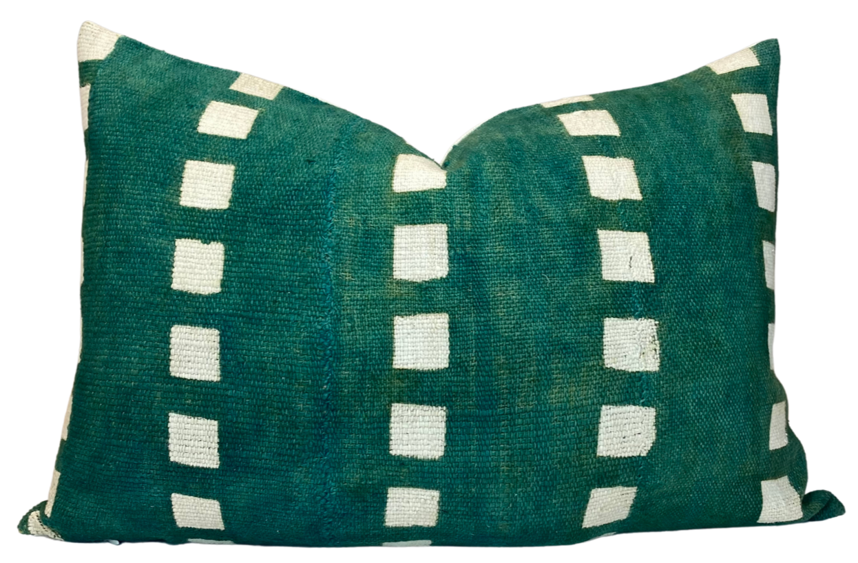 Green top mudcloth pillow