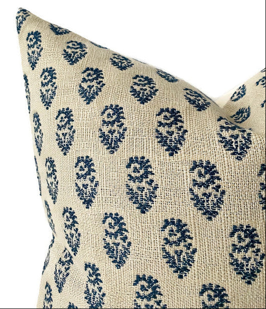 Rajmata Pillow Cover in Indigo on Natural, Indoor/Outdoor Pillows, Pet ...